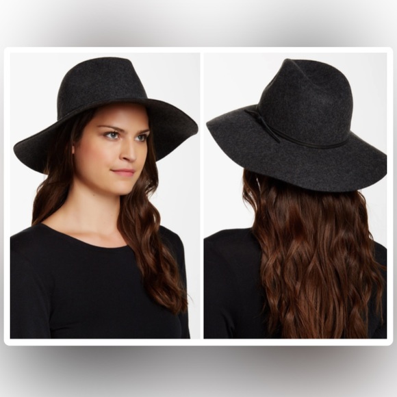 BLACK WIDE BRIM WOOL & LEATHER FEDORA - Picture 2 of 2